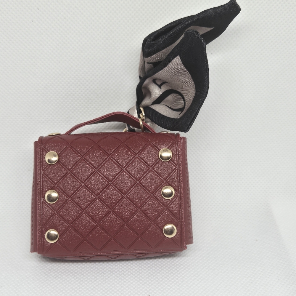 Mini Burgundy Quilted Purse Keychain - Picture 6 of 7